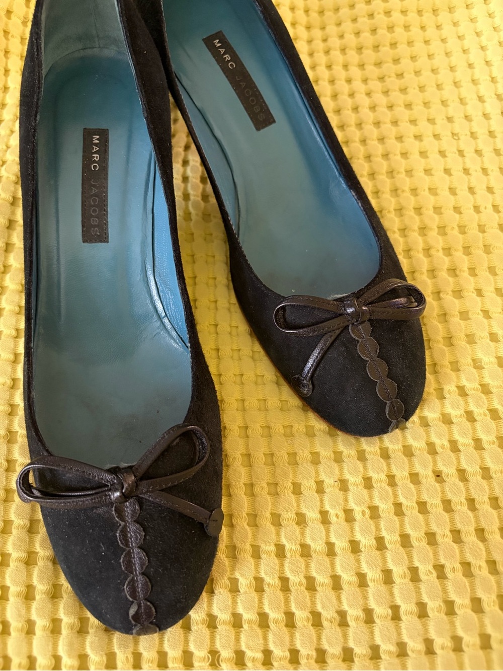 Marc Jacobs Black Suede Bow Trim Ballet Flats